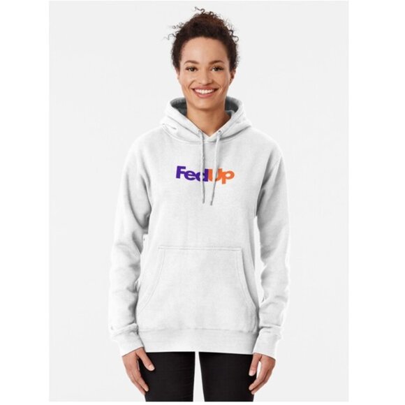 Fed Up Pullover Hoodie Sweatshirt White Sz Small Fed Ex 90s Fedex Unisex - Picture 1 of 9